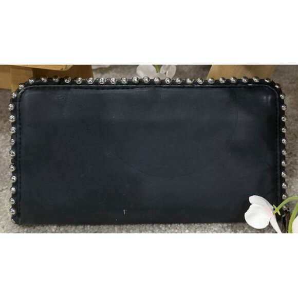 Black Studded Leather Wallet With Zipper & Multiple Compartments Charming Charli - Picture 1 of 10